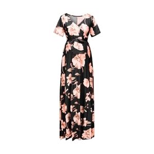 Rich And Beautiful Floral Black and Pink Maxi Dress Size 2x Nwot